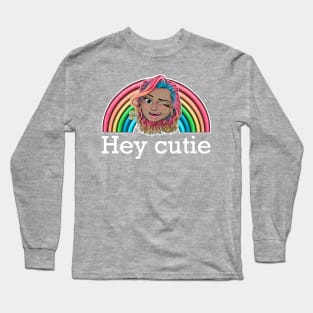 Hey cutie Reca Prisma winking face emoji (white text) Long Sleeve T-Shirt